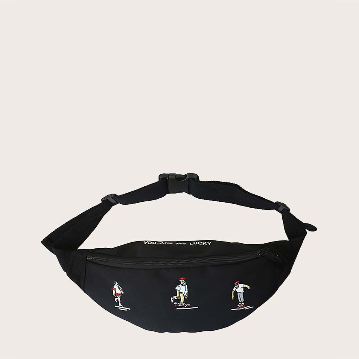 

Figure Embroidered Fanny Pack, Black