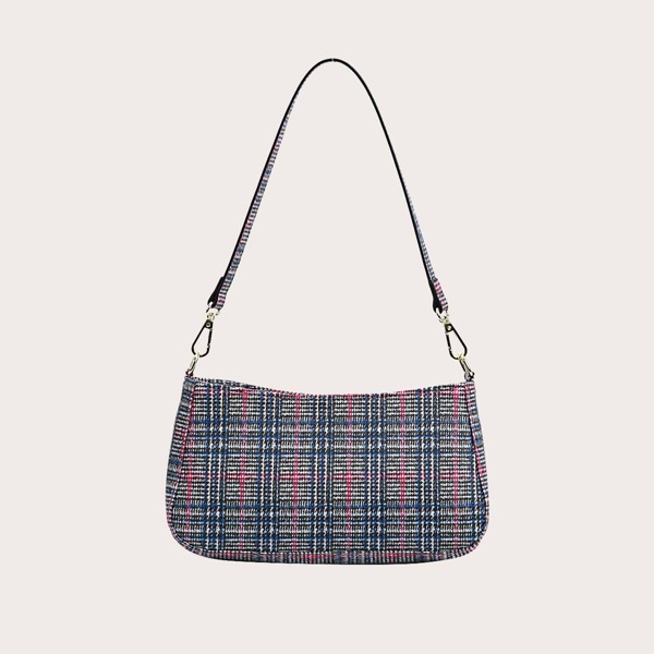 

Plaid Pattern Baguette Bag, Multicolor