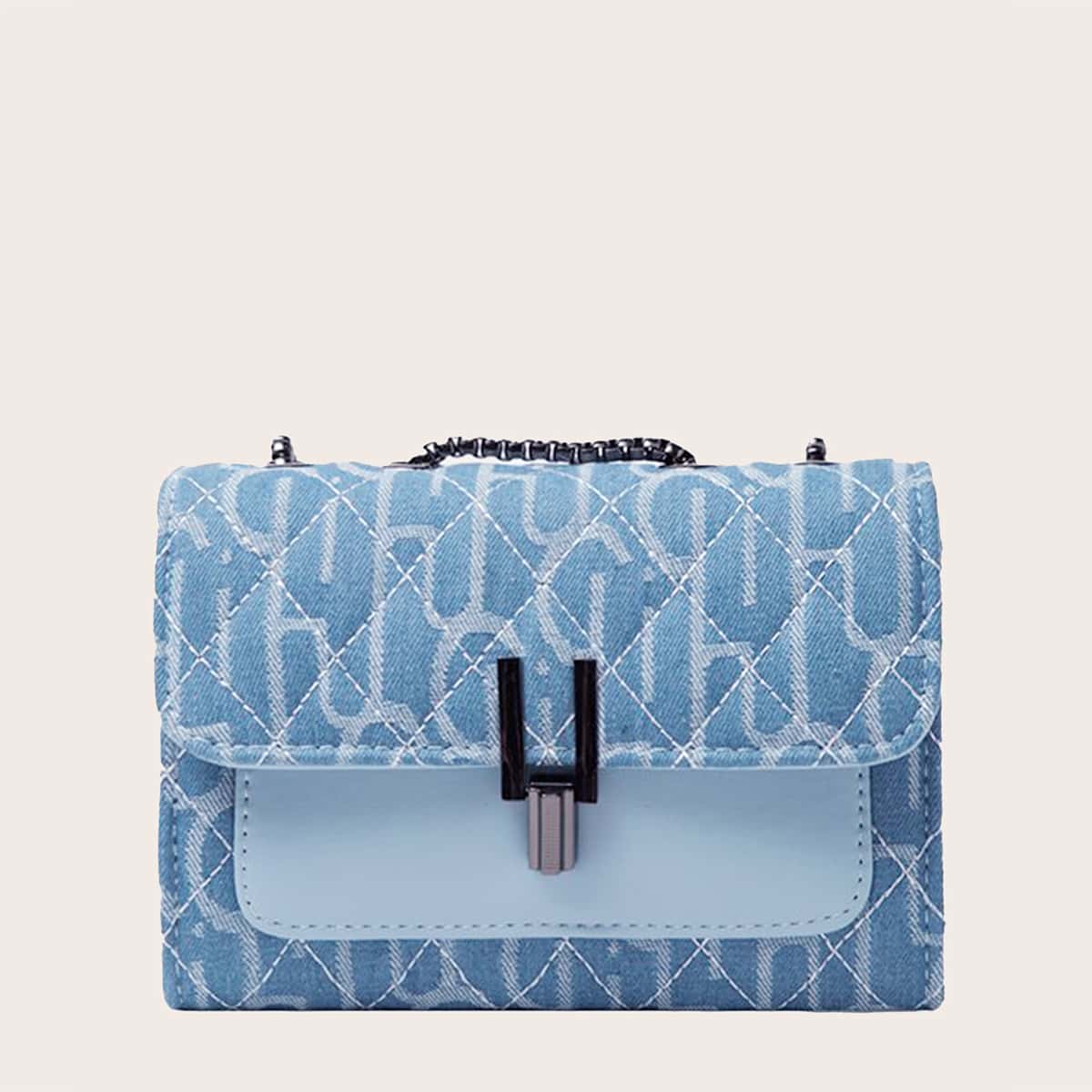 

Quilted Flap Chain Crossbody Bag, Blue