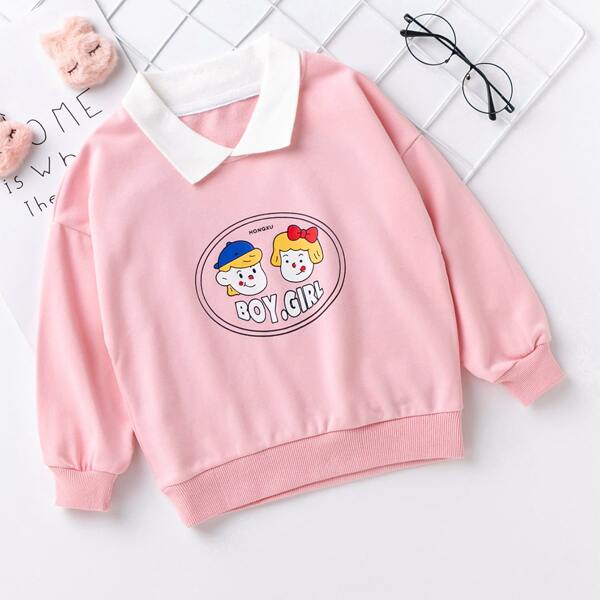 

Toddler Girls Cartoon And Letter Print Sweatshirt, Baby pink
