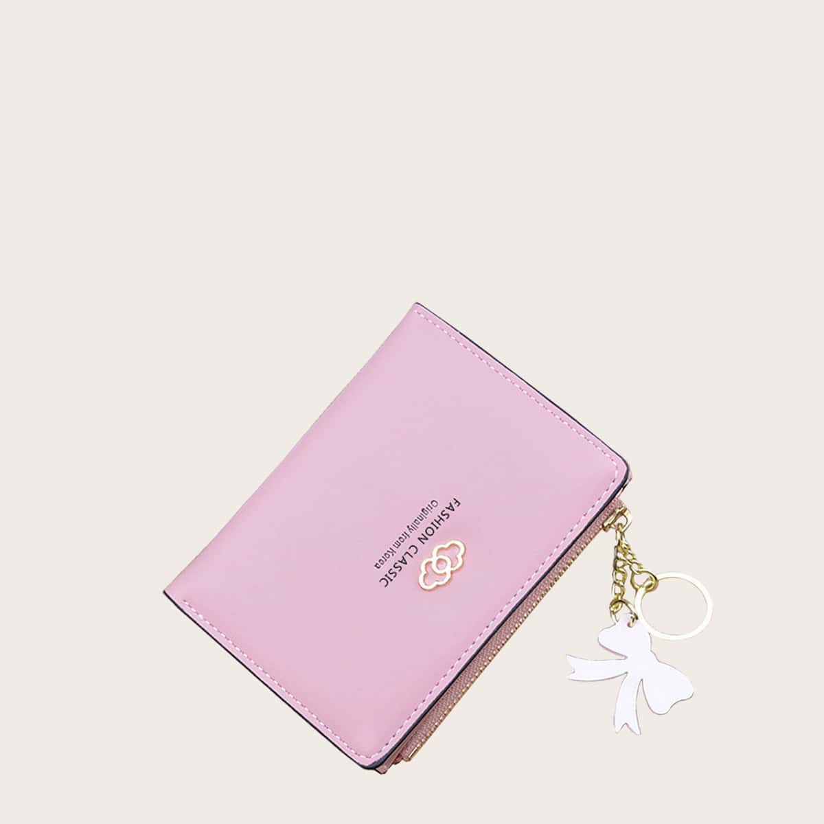 

Letter Graphic Purse With Card Holder, Pink