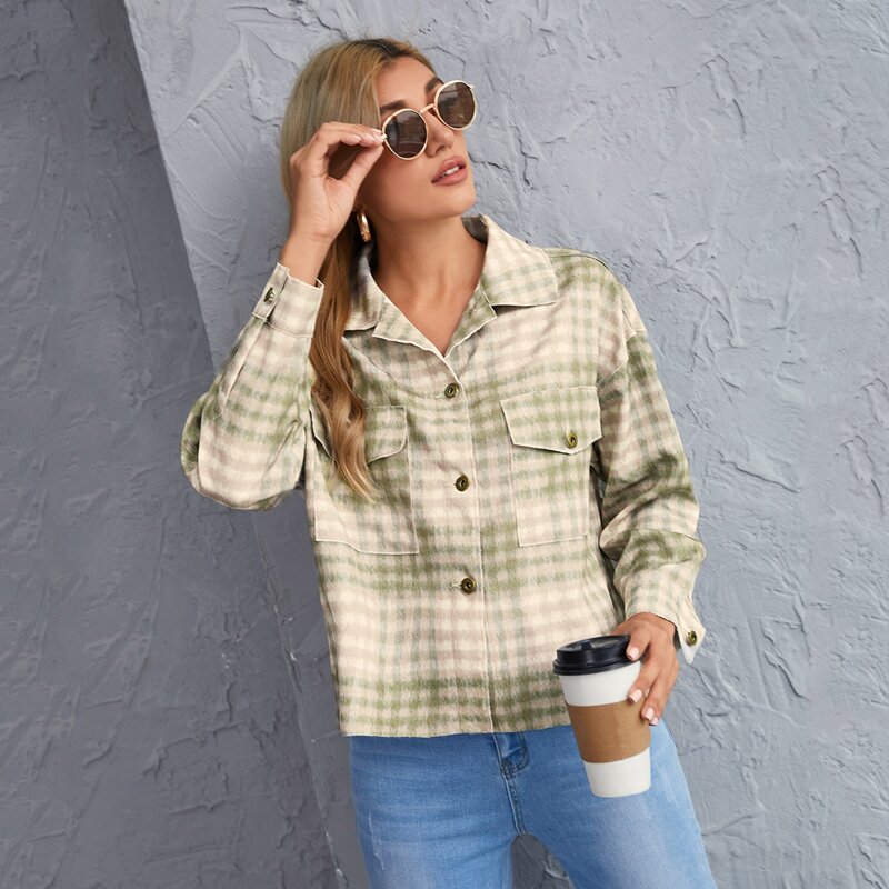 

Plaid Single Breasted Flap Pocket Coat, Multicolor