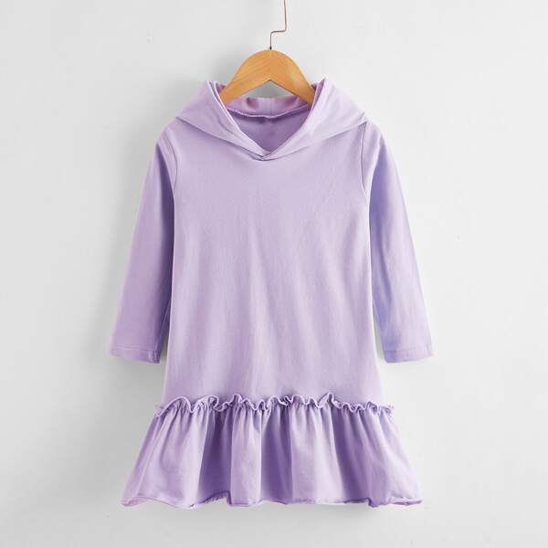 

Toddler Girls Frill Trim Ruffle Hem Hooded Sweatshirt Dress, Lilac purple