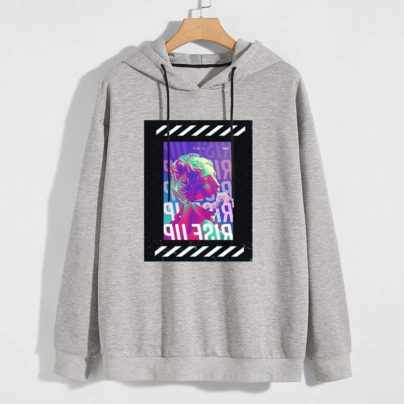

Guys Letter Figure Graphic Hoodie, Grey