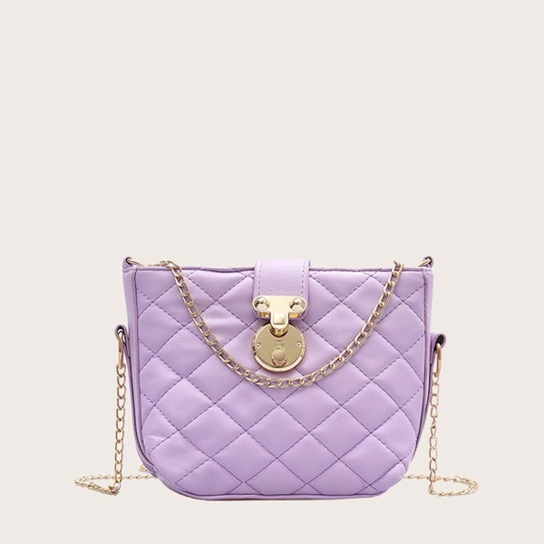 

Girls Chain Decor Quilted Crossbody Bag, Purple