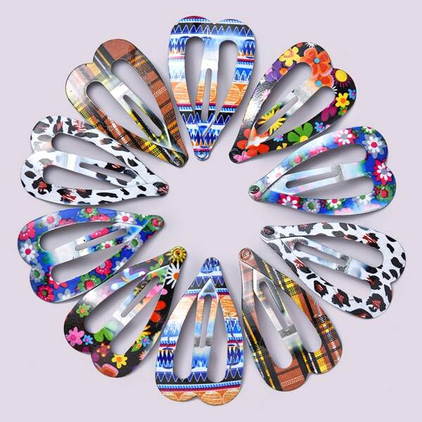 

10pcs Plaid Pattern Snap Hair Clip, Multicolor