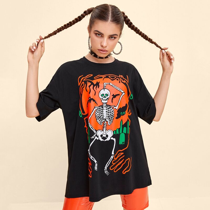 

Skull Graphic Oversized Tee, Black