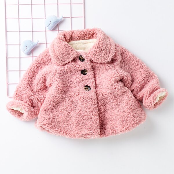 

Toddler Girls Button Front Teddy Coat, Dusty pink