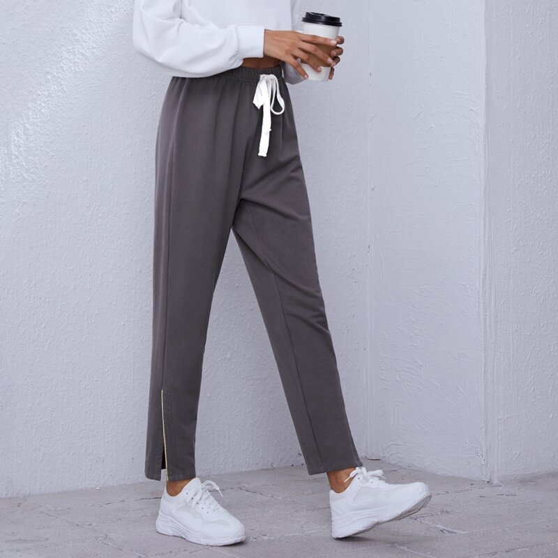 

Drawstring Waist Split Hem Pants, Grey