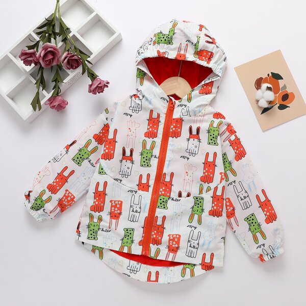 

Toddler Girls Cartoon Graphic Hooded Windbreaker Jacket, Multicolor