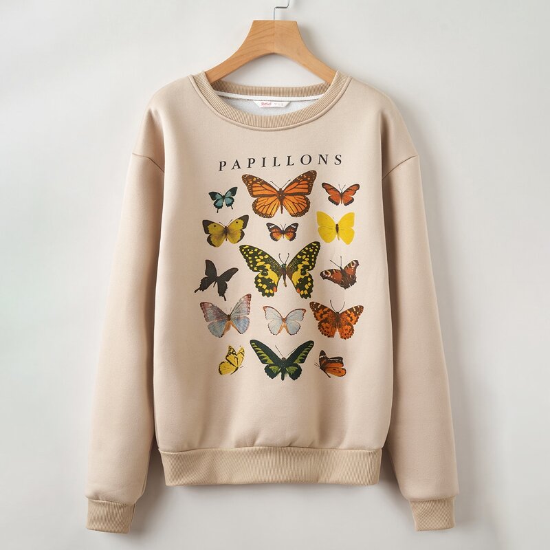 

Butterfly Print Sweatshirt, Apricot