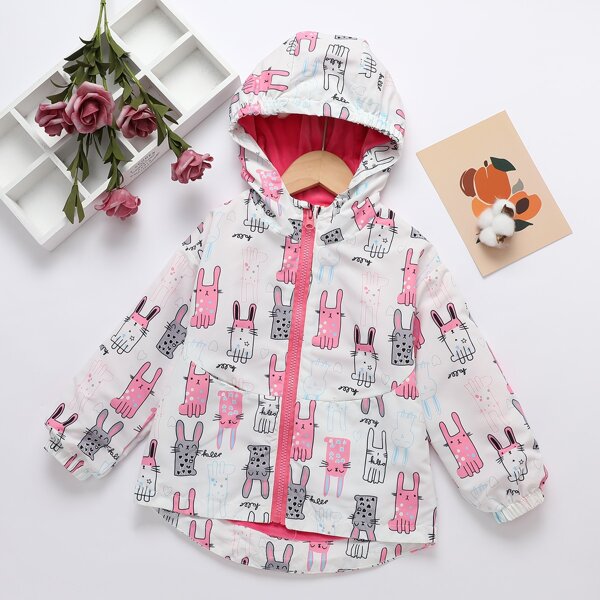 

Toddler Girls Cartoon Graphic Hooded Windbreaker Jacket, Multicolor