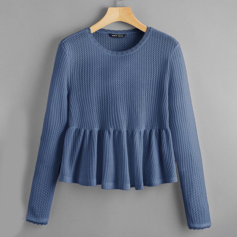 

Waffle Knit Peplum Top, Dusty blue