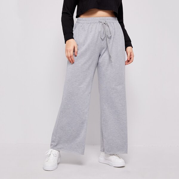 

Plus Solid Drawstring Waist Wide Leg Pants, Light grey