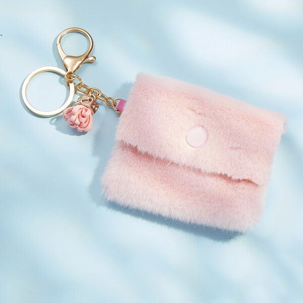 

Fluffy Bag Charm Keychain, Pink