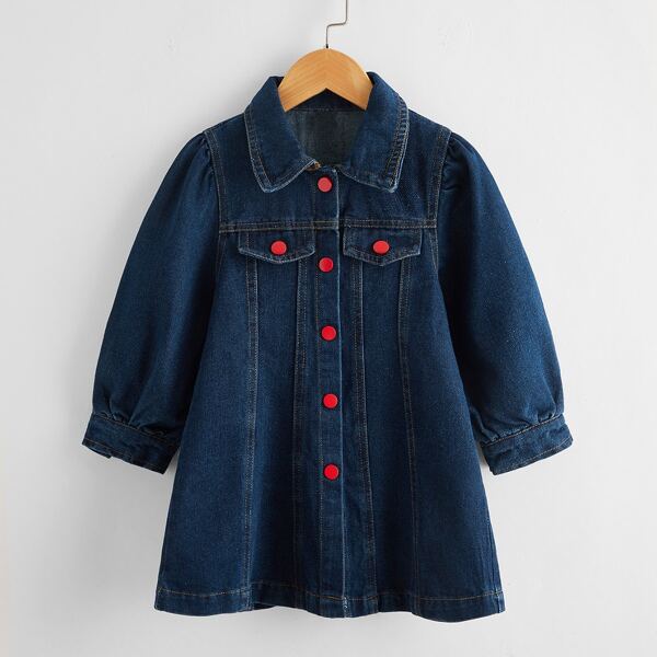 

Toddler Girls Button Front Seam Denim Dress, Dark wash
