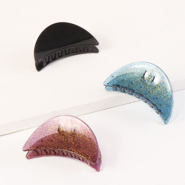 

3pcs Glitter Hair Claw, Multicolor