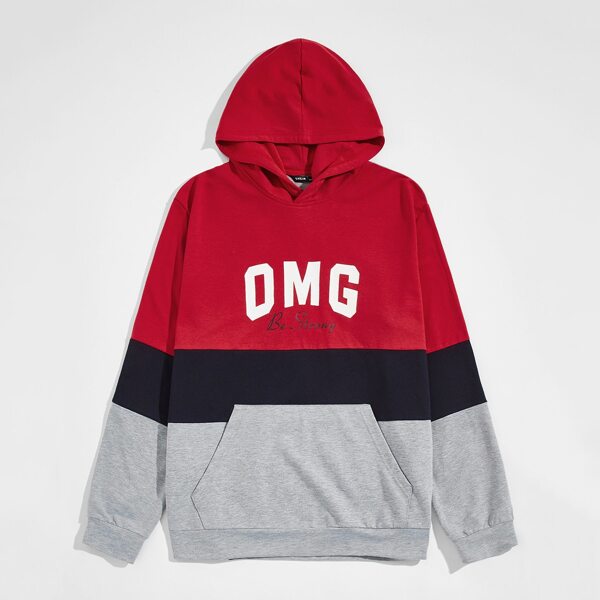 

Men Slogan Graphic Colorblock Hoodie, Multicolor