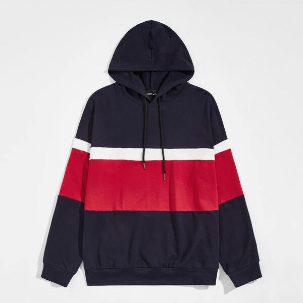 

Men Color Block Hoodie, Navy blue
