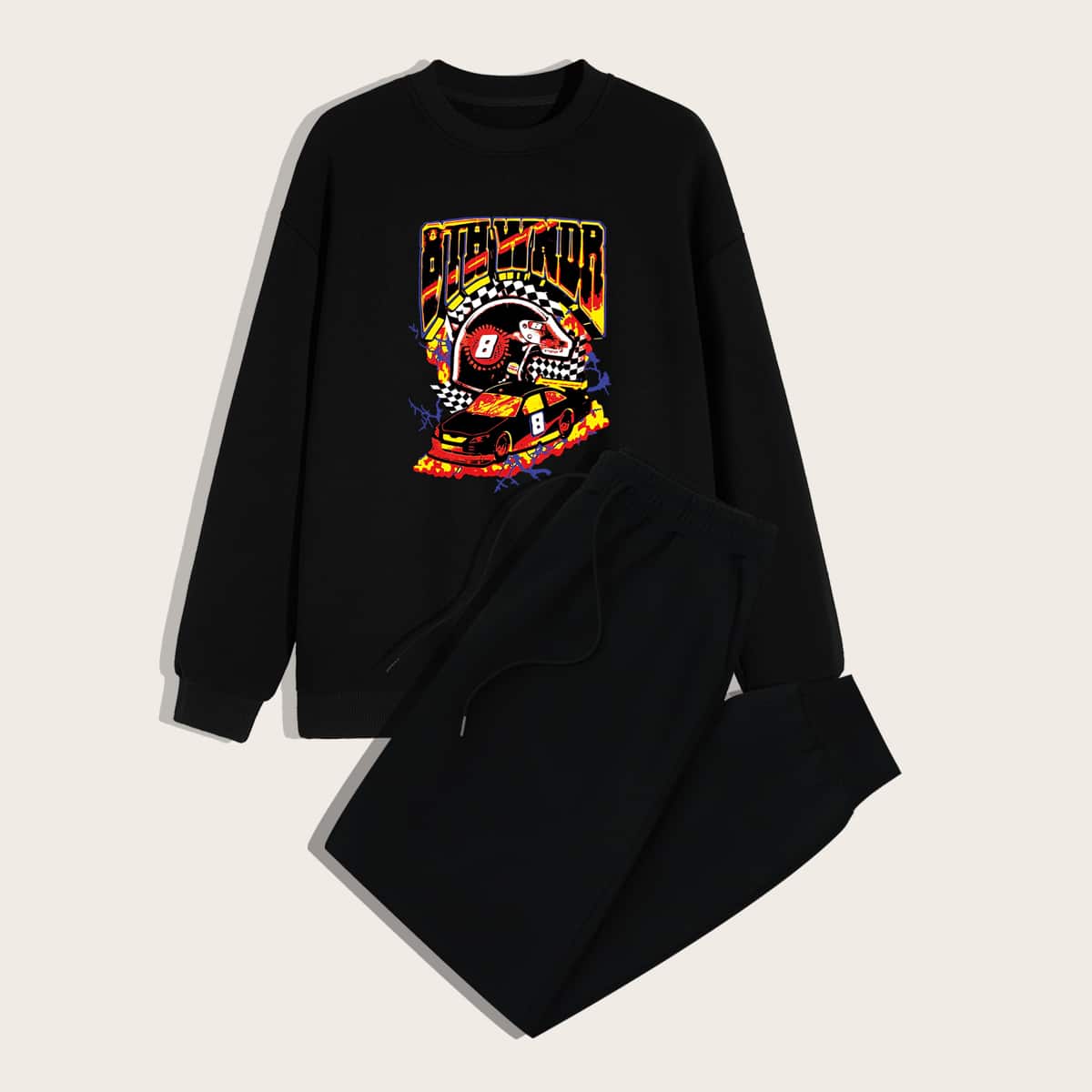 

Guys Letter Graphic Sweatshirt & Sweatpants, Black
