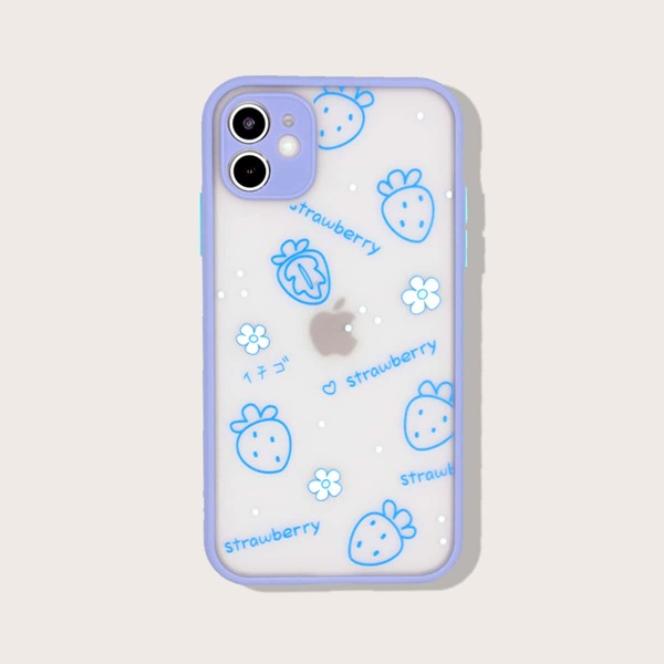 

Contrast Frame Strawberry Print iPhone Case, Multicolor clear