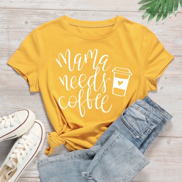 

Slogan And Graphic Print Tee, Yellow