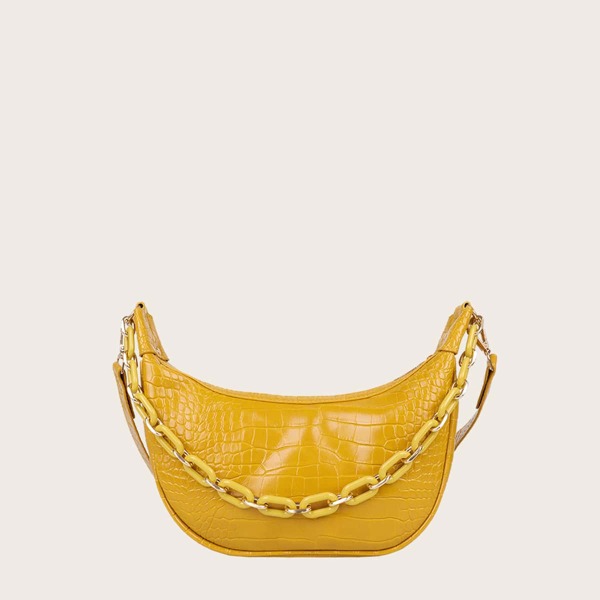 

Croc Embossed Chain Shoulder Bag, Yellow