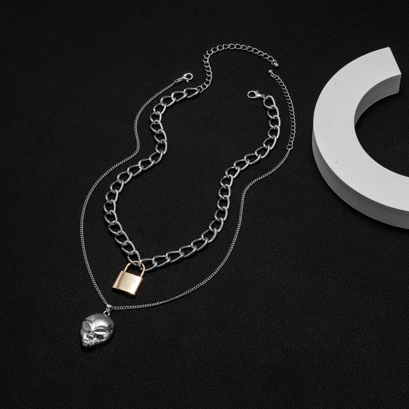 

2pcs Guys Lock Charm Necklace, Silver