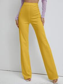 High Waist Straight Leg Pants - Yellow - View 1