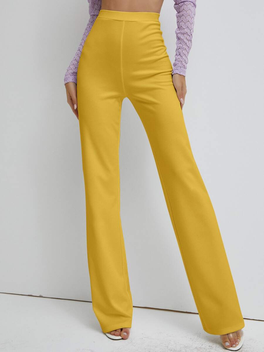High Waist Straight Leg Pants - Yellow - View 1