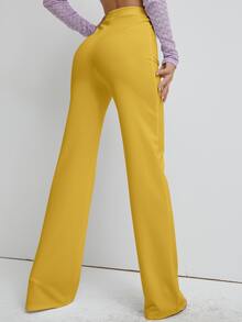 High Waist Straight Leg Pants - Yellow - View 2