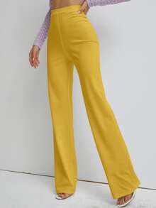 High Waist Straight Leg Pants - Yellow - View 3