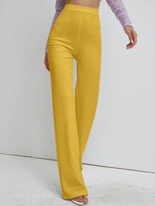High Waist Straight Leg Pants - Yellow - View 4