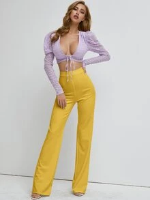 High Waist Straight Leg Pants - Yellow - View 5