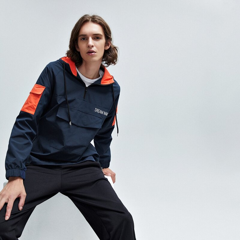 

Guys Letter Graphic Zip Front Drawstring Hoodie, Navy blue