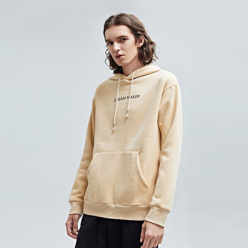 

Guys Letter Graphic Drop Shoulder Drawstring Hoodie, Apricot pastel