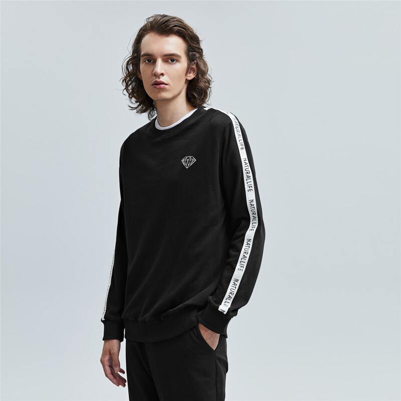 

Guys Diamond Print Letter Tape Trim Sweatshirt, Black