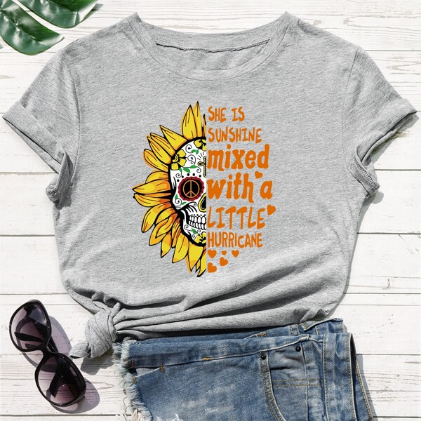 

Slogan And Skull Print Tee, Grey