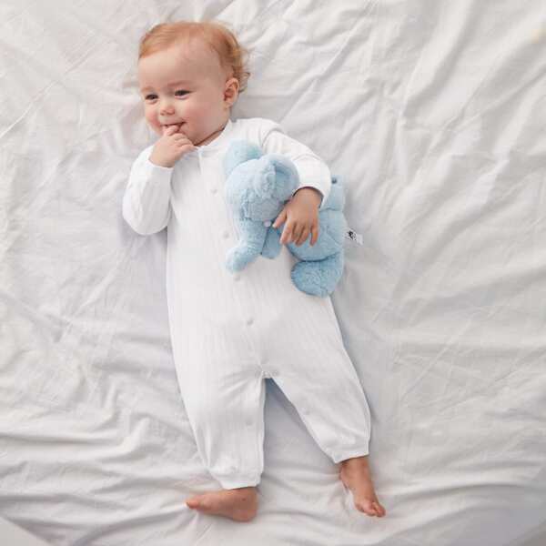 

Baby Boy Letter Patched Rib-knit Jumpsuit, White