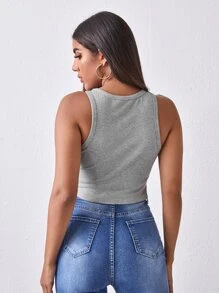 BizChic Ribbed Cropped Tank Top - Grey - View 2