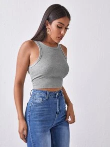 BizChic Ribbed Cropped Tank Top - Grey - View 3