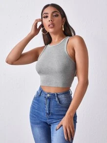 BizChic Ribbed Cropped Tank Top - Grey - View 4