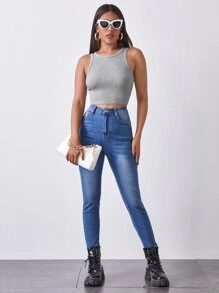 BizChic Ribbed Cropped Tank Top - Grey - View 5