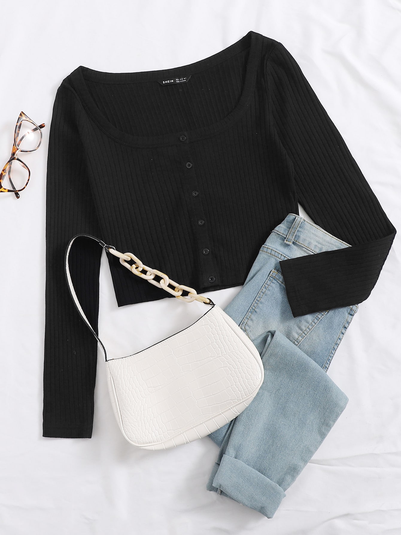 Plus Scoop Neck Button Front Rib-knit Tee thumbnail