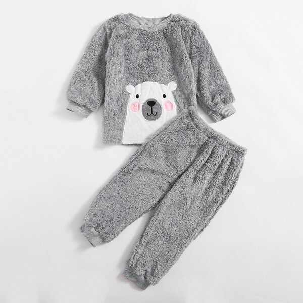 

Toddler Boys Pole Bear Print Rib-knit Neck Flannel Top & Pants PJ Set, Grey