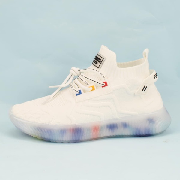 

Men Lace Up Decor Knit Sneakers, White