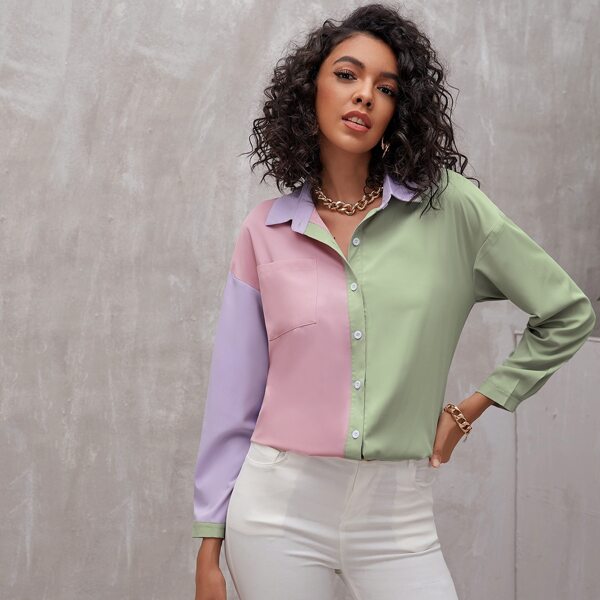 

Cut And Sew Button Up Blouse, Multicolor
