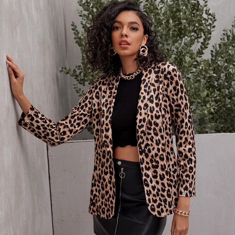 

Cheetah Print Shawl Collar Blazer, Multicolor