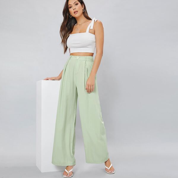 

Buttoned Wide Leg Pants, Mint green