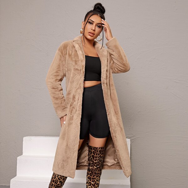

Open Front Fuzzy Coat, Khaki